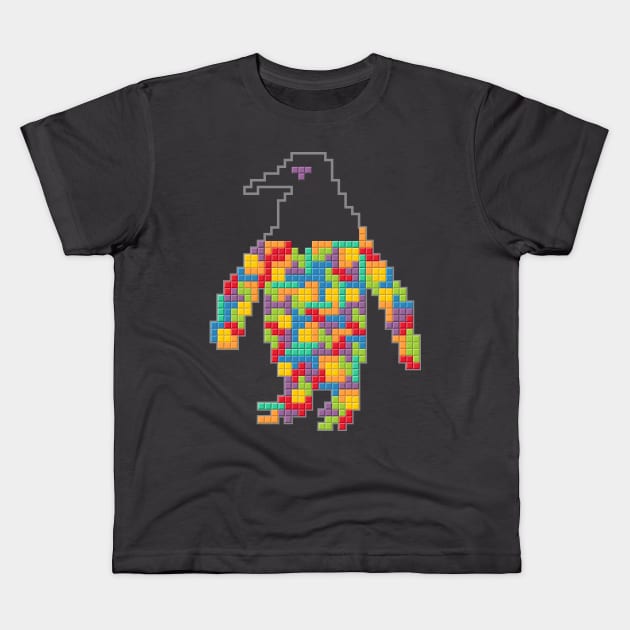 Tetris penguin Kids T-Shirt by Wild Geometric